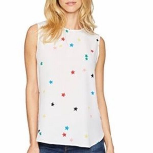 Women Equipment Femme Lyle White Multicolor Stars Graphic Pure Silk Tank Top L - Picture 1 of 10